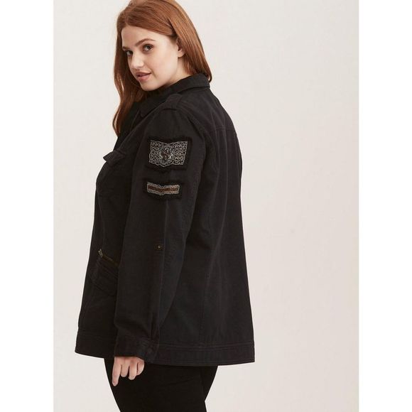 Torrid Black Military Twill Embellished Shacket - Picture 10 of 11